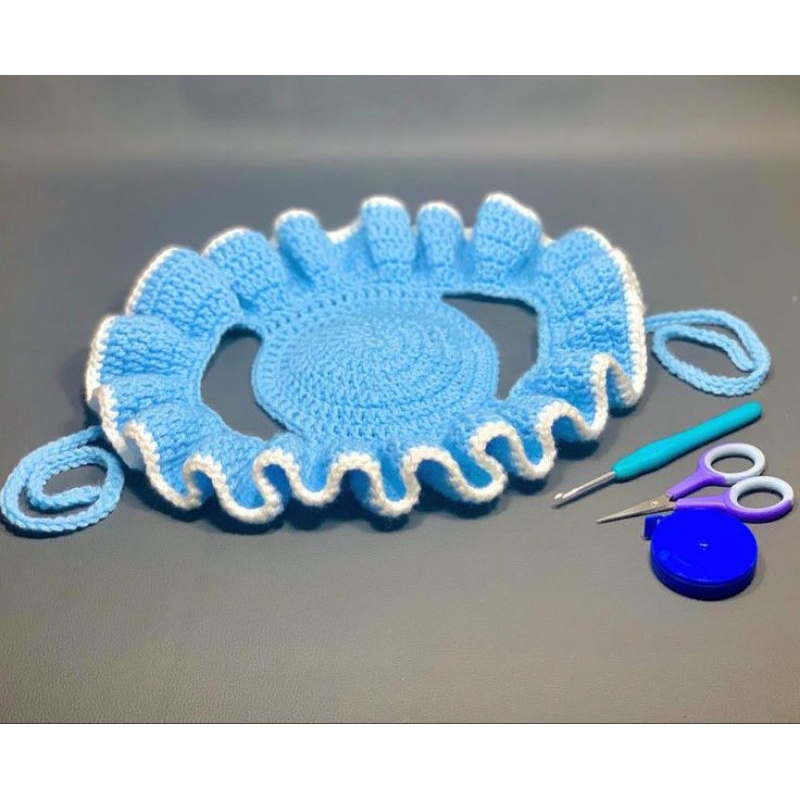 MyCrochetCity - topi rajur kucing polos list putih rajut lucu - rajutan [handmade]