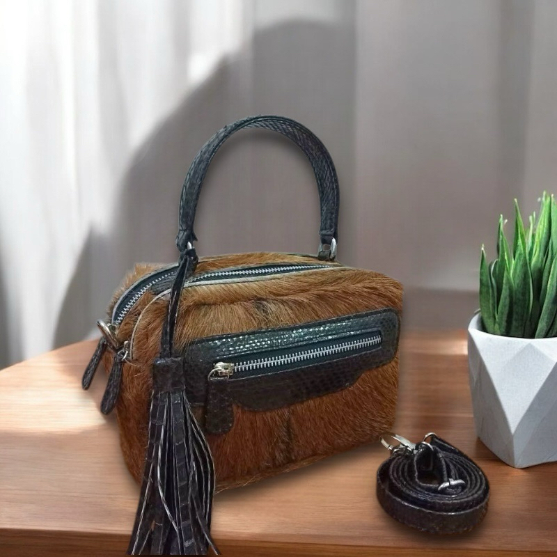 Tas Kulit Ular Piton Asli Wanita TAS TENTENG BULU KAMBING MIX PITON