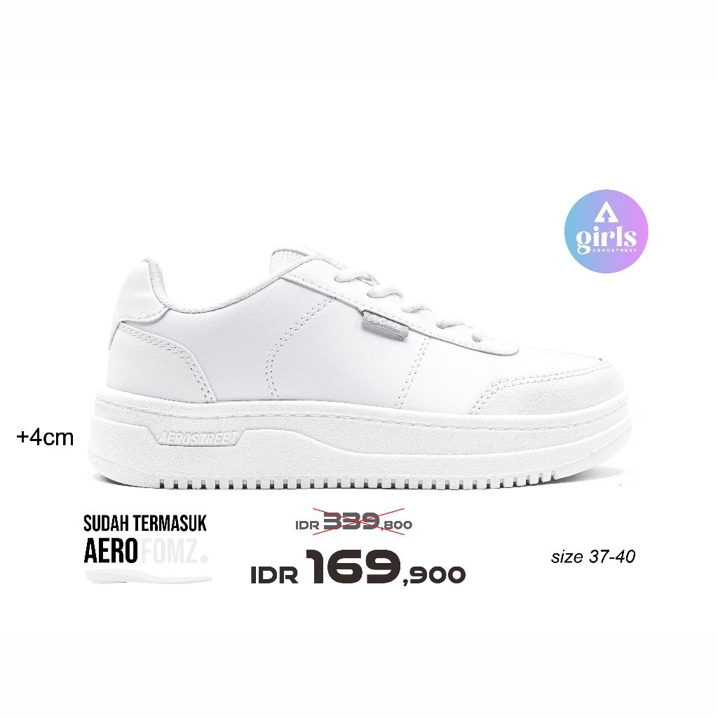 STOK TIPIS Aerostreet 37-40 Leona Putih Putih - Sepatu Sneakers Casual Sport Pria Wanita Aero Street