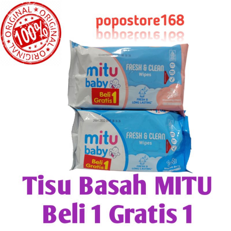 MITU TISU BASAH BELI 1 GRATIS 1 FRESH & CLEAN 50 LEMBAR - BLOSSOM BERRY BIRU - BLOOMING CHERRY PINK/