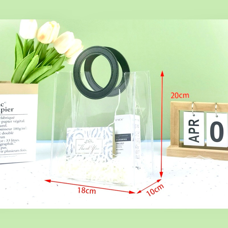 

Tas Souvenir Hampers Goodie bag Mika Transparan Handle Leather Premium Extra Tebal