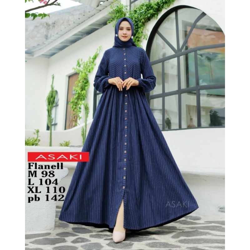 Gamis flanel ASAKI Terbaru/ Gamis Salur/Gamis kotak kotak/ Gamis casual/Gamis Motif