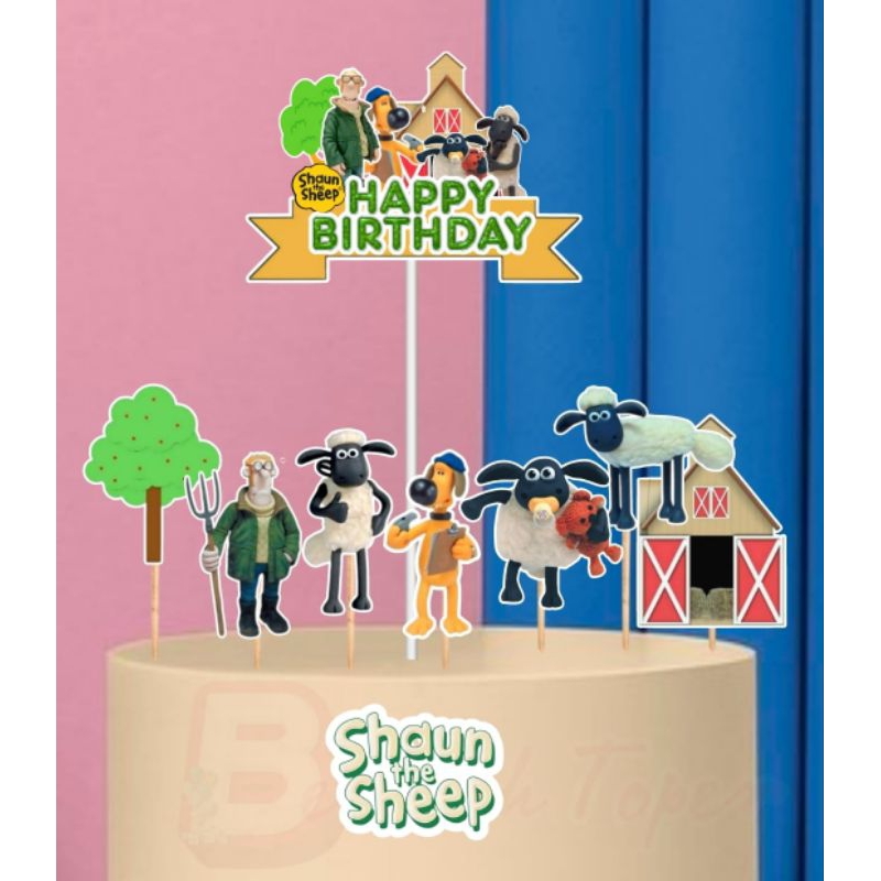 Topper Shaun the Sheep, topper cake, hiasan kue ulang tahun topper karakter Shaun the Sheep