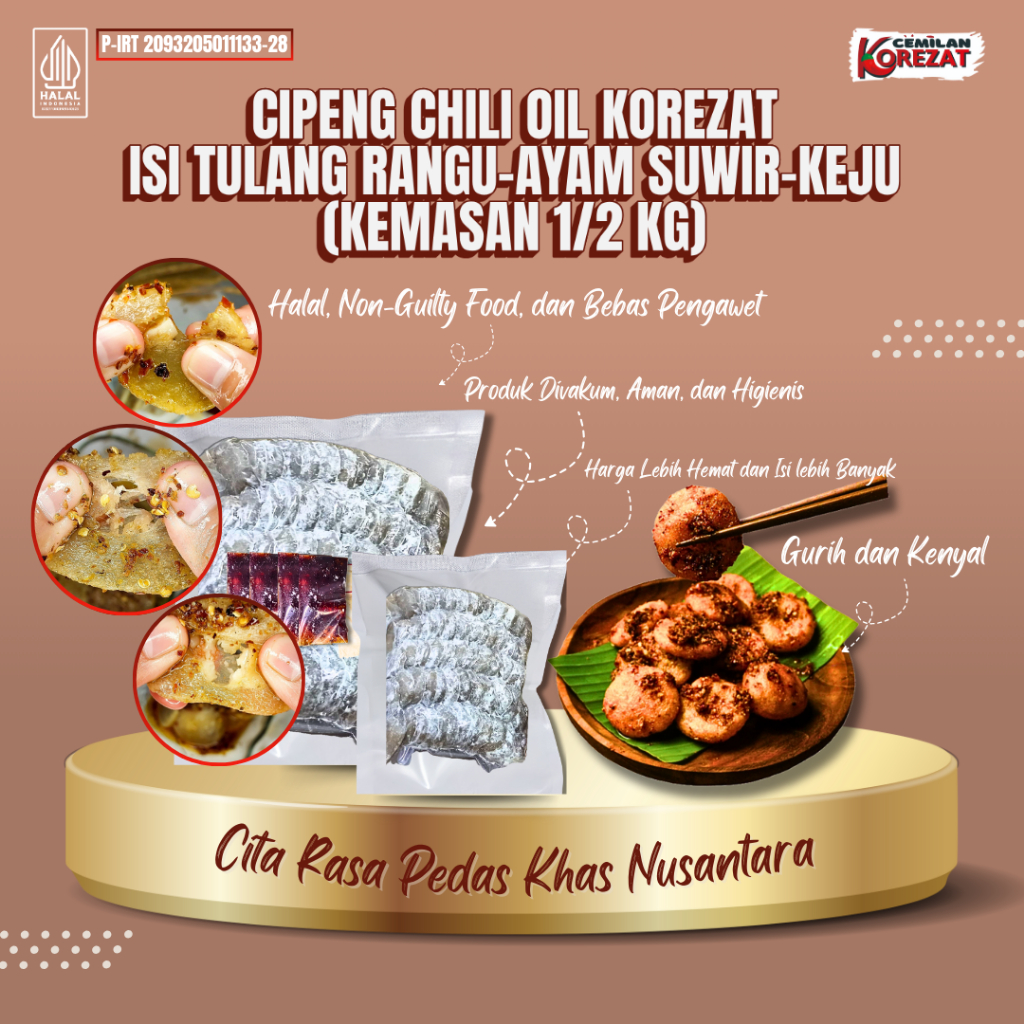 

Cipeng Isi Koceak Chili Oil Korezat [1/2 Kg] [Halal Siap Saji] | Pedas Menggigit!