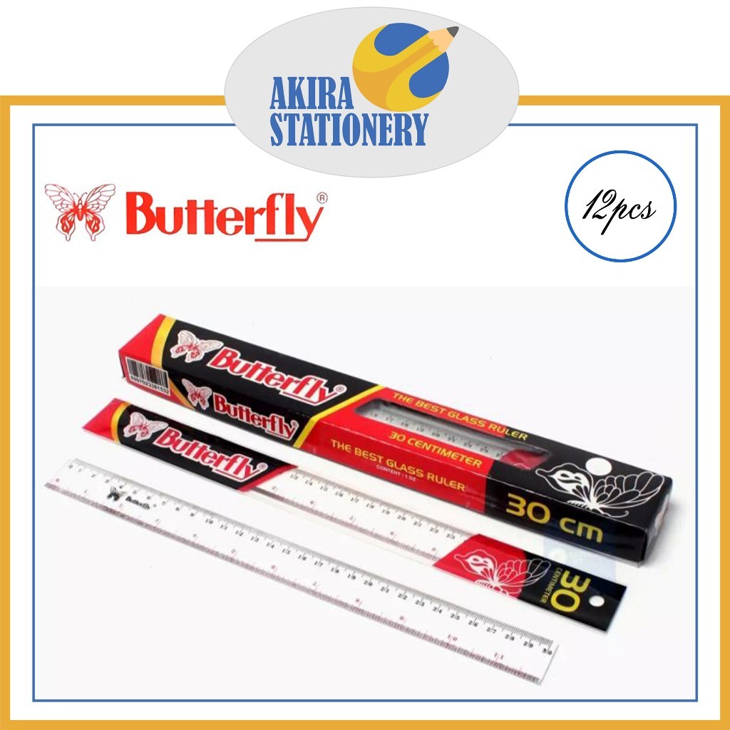 

Penggaris Plastik BUTTERFLY 30 cm / Mistar Panjang 30 Sentimeter / Mica Glass Ruler 30 Centimeter ( 12 Pcs )