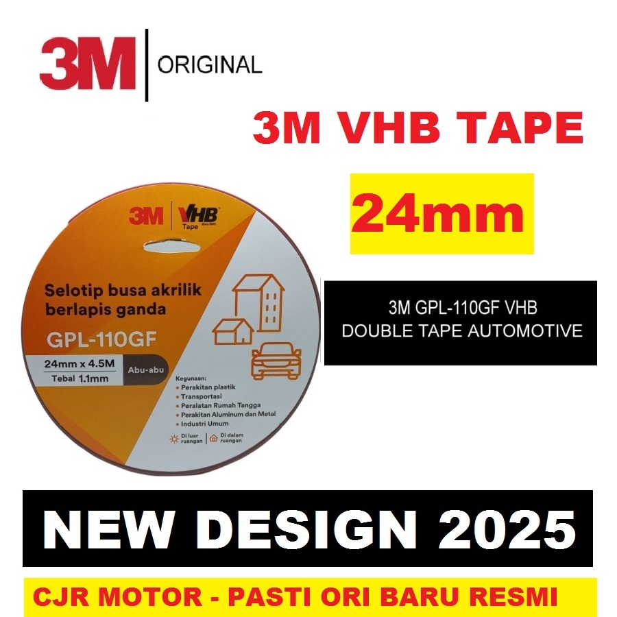 

ATK9 ORI RESMI 3M VHB 24 MM x 4.5 M Double Tape Busa Foam Abu Otomotif & Building ASLI 3M