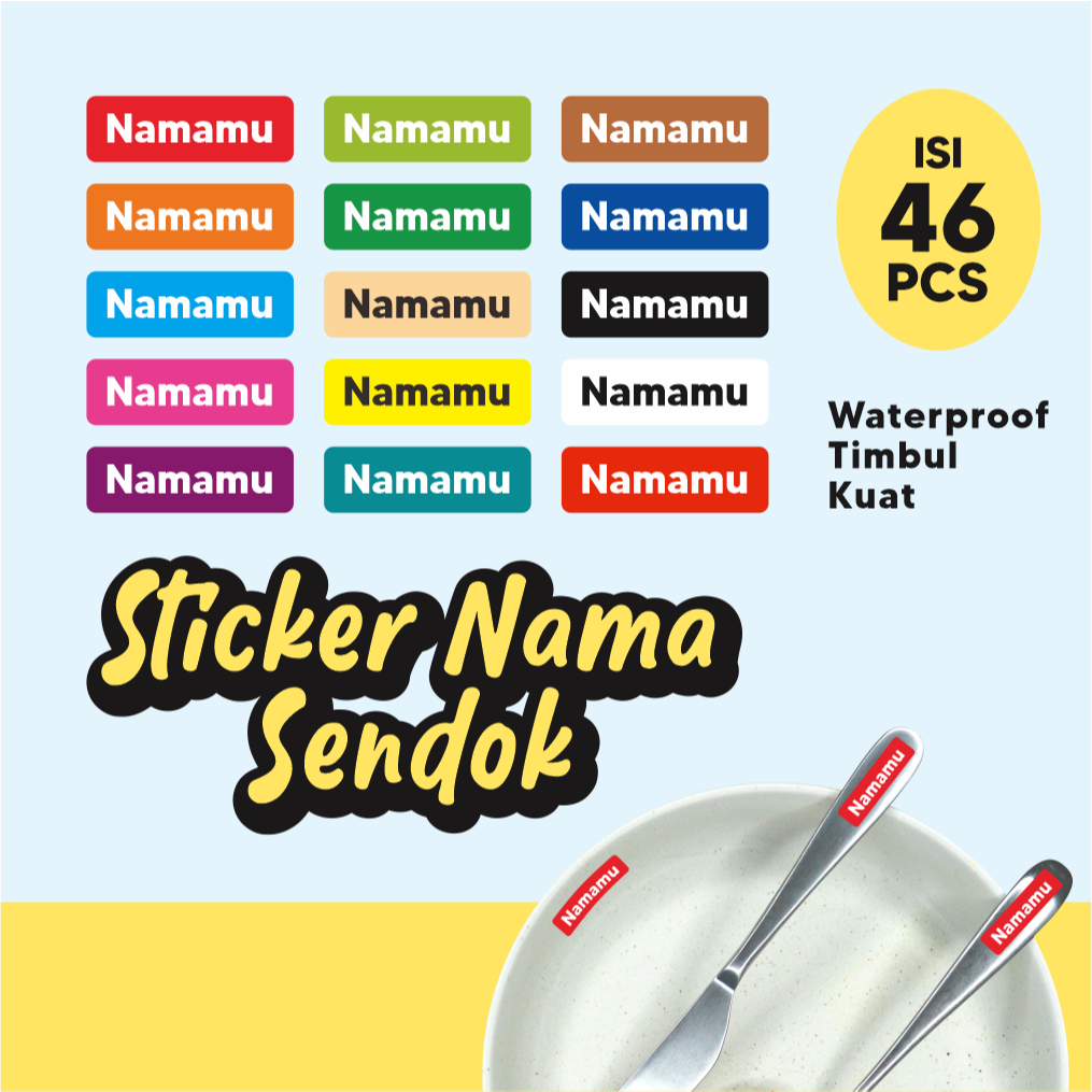 

46 PCS Sticker Nama Sendok Piring Gelas Waterproof Tahan Air Timbul Tebal Kuat