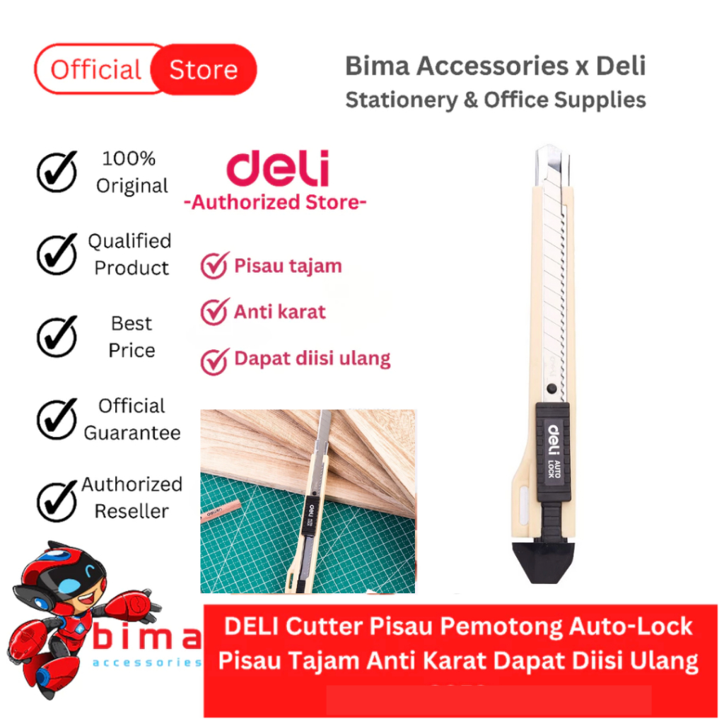 

DELI Cutter Pisau Pemotong Kertas Pisau Tajam Anti Karat Dapat Diisi Ulang Auto-Lock CD10150 / 2052