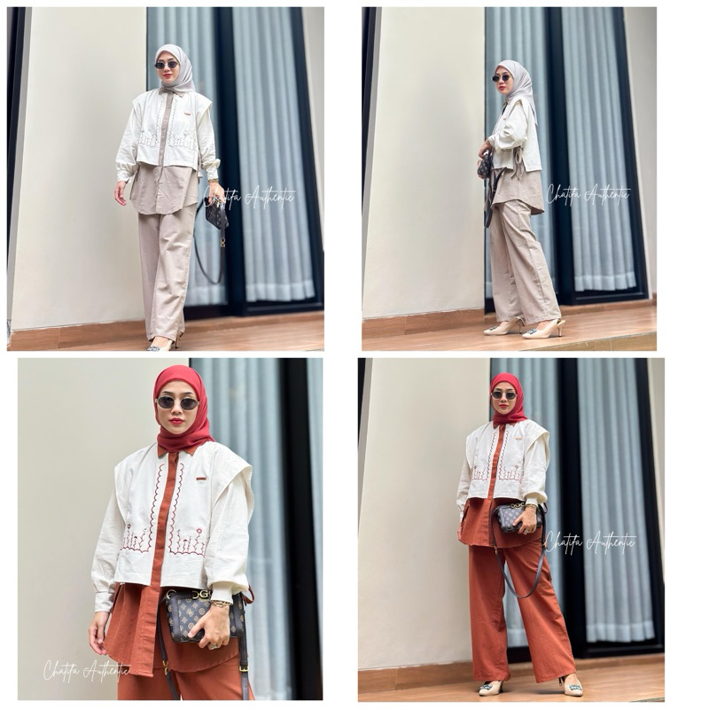 chatifa authentic setelan sorra original 100%/setelan lenen bordir/setelan 2in1/setelan jumbo