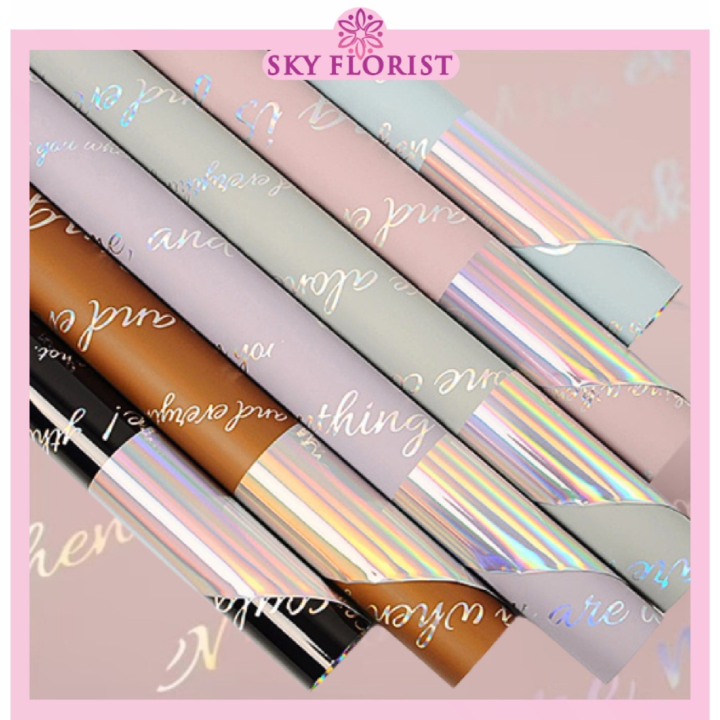 

Kertas Buket Hologram Paper Bi Color Flower Wrapping Cellophane Plastik OPP Rainbow KB6064