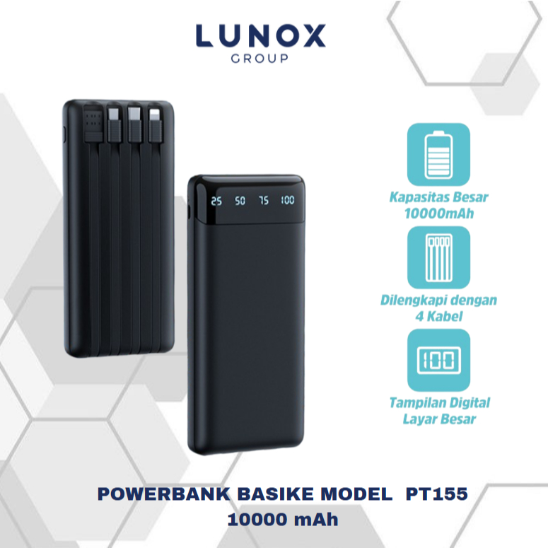 Powerbank 10000 mAh BASIKE MODEL PT155 Fast Charging Dual USB