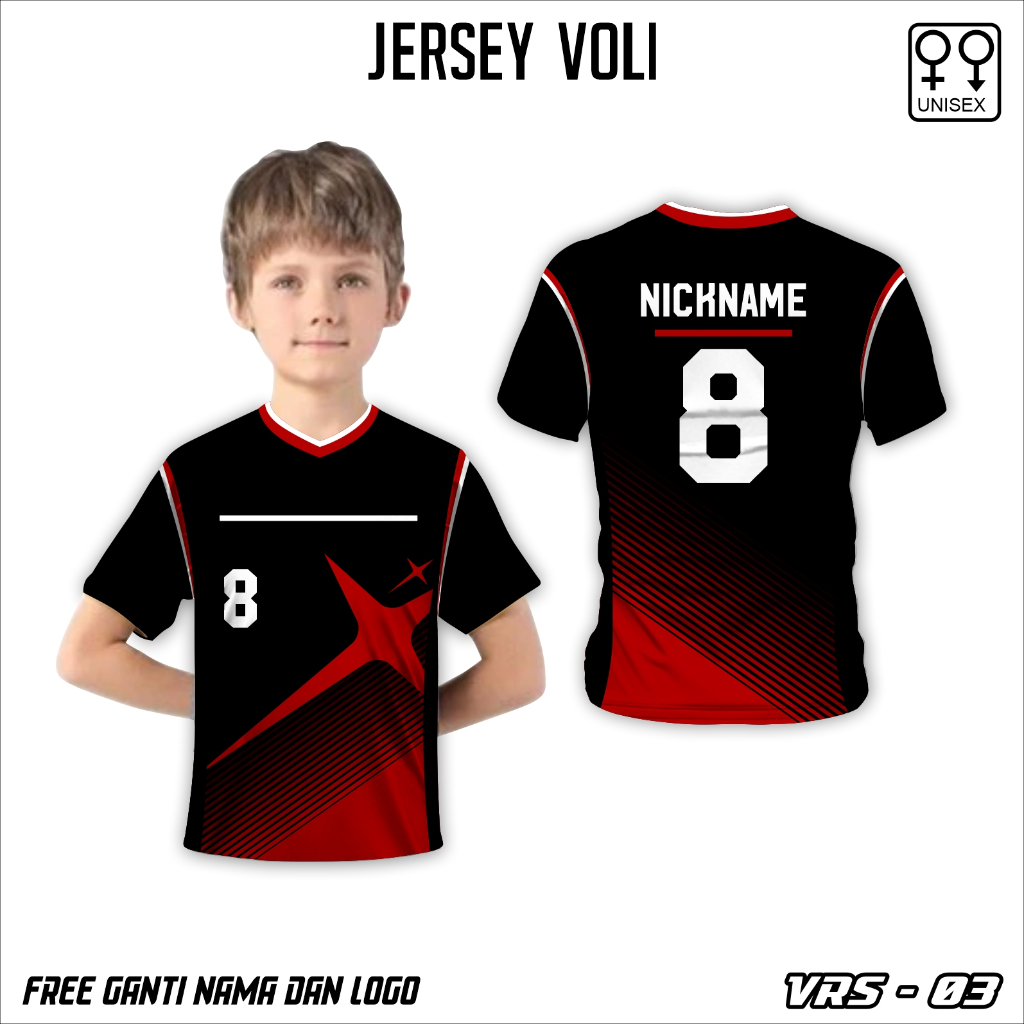 Kaos jersey voli red spark baju olah raga voliball anak