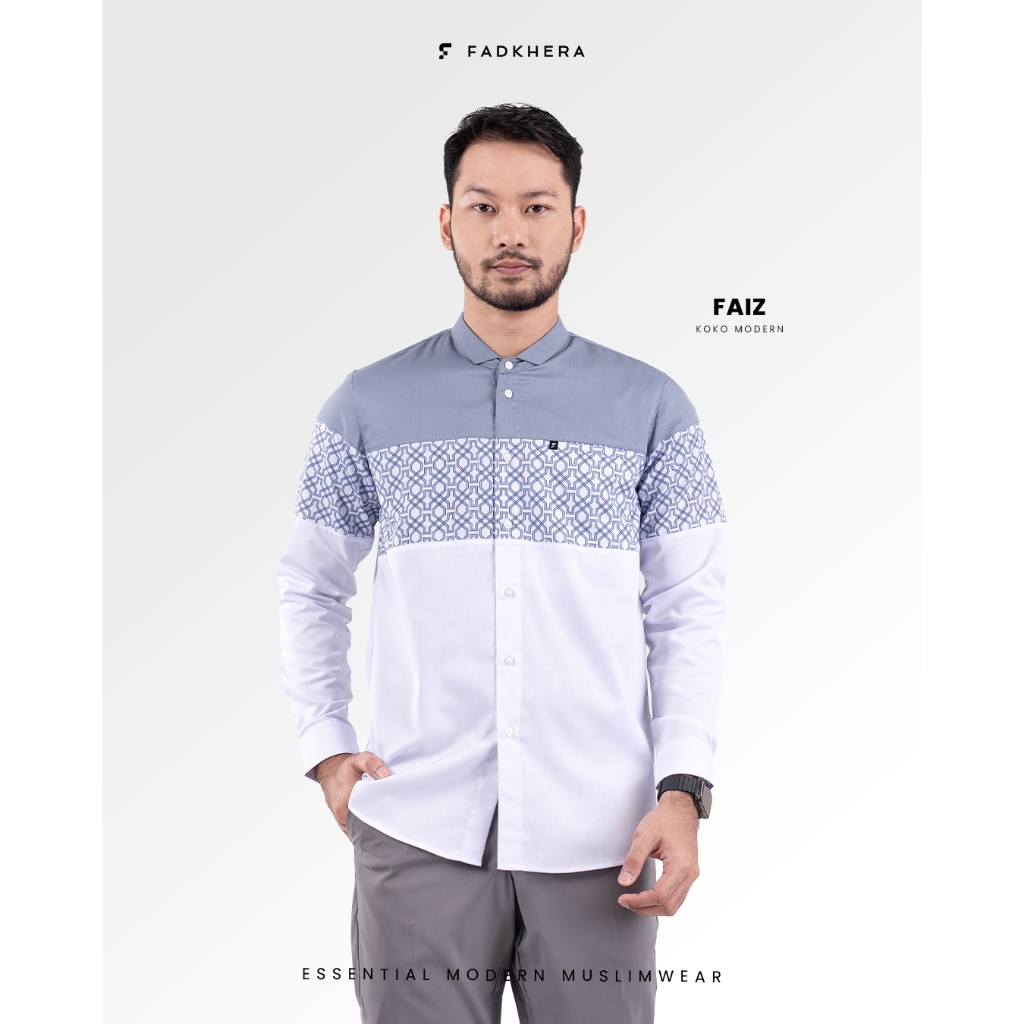 KOKO DEWASA MODERN FADKHERA OFFICIAL FAIZ LENGAN PANJANG GREY WHITE