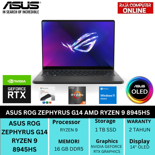 ASUS ROG Zephyrus G14 GA403UV R9-8945HS RTX4060 16GB 1TB 14" OLED W11 OHS
