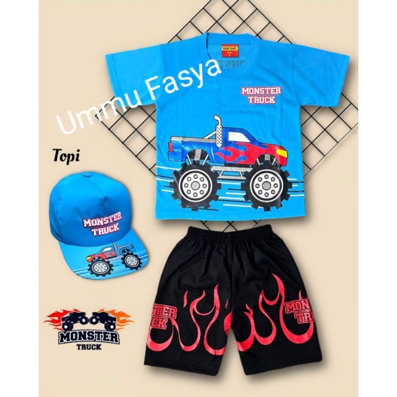 SETELAN BAJU DAN CELANA MONSTER TRUK UNTUK ANAK LAKI-LAKI DAN PEREMPUAN UMUR 1-10 TAHUN BAJU ANAK CW