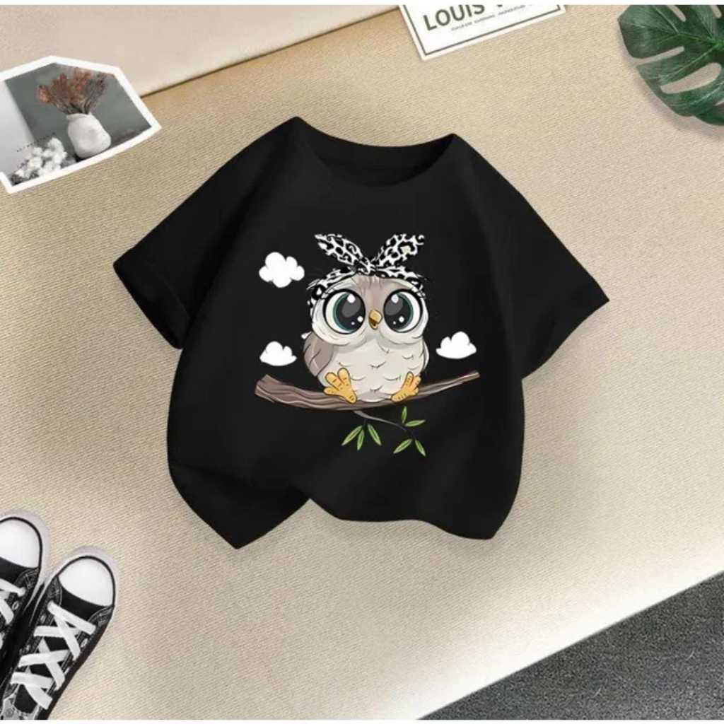 CALANDA - Atasan Anak Perempuan Baju Kaos Anak Motif Owl Burung Hantu