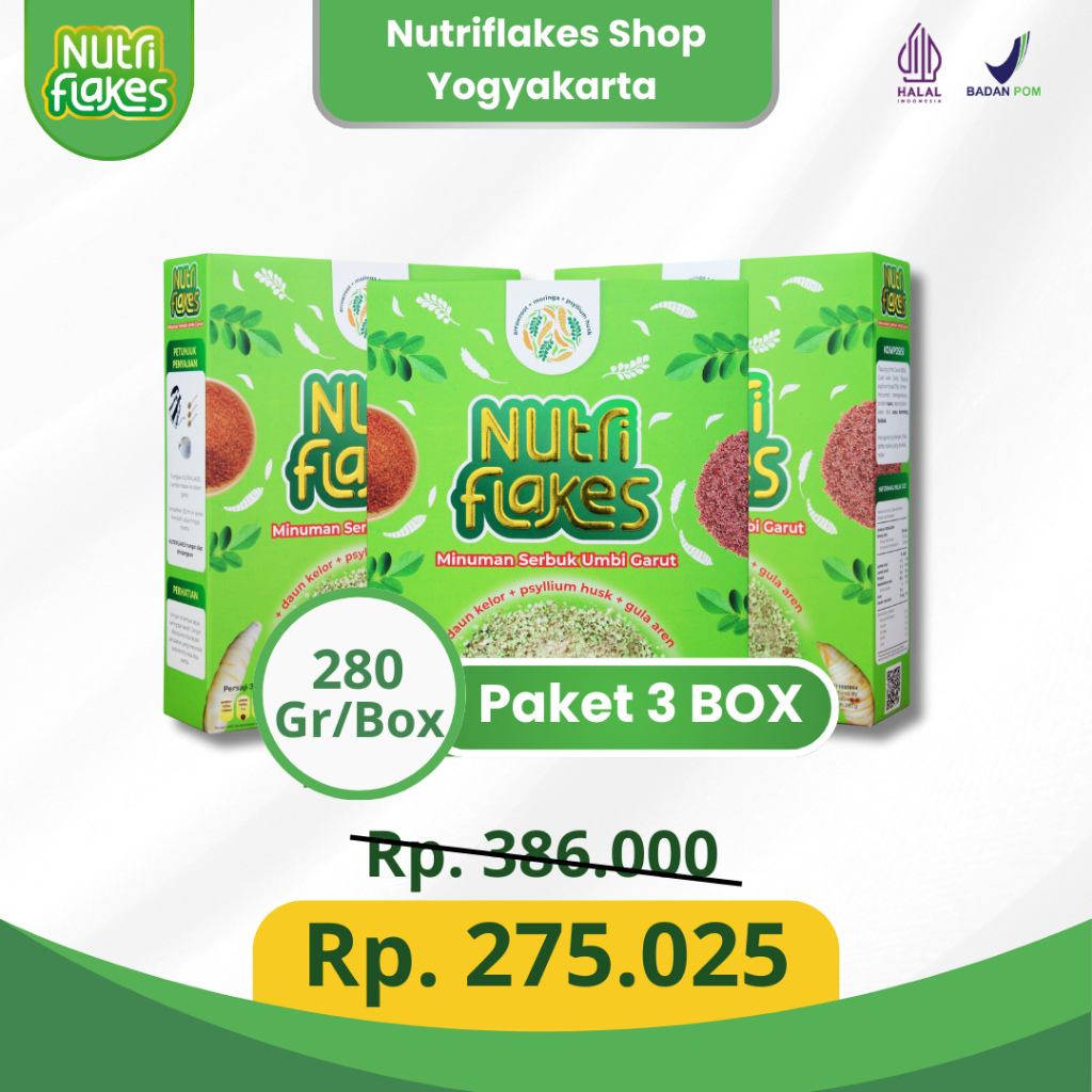 

3.3 Nutriflakes Sereal Umbi Garut Asam Lambung Original 3 Box