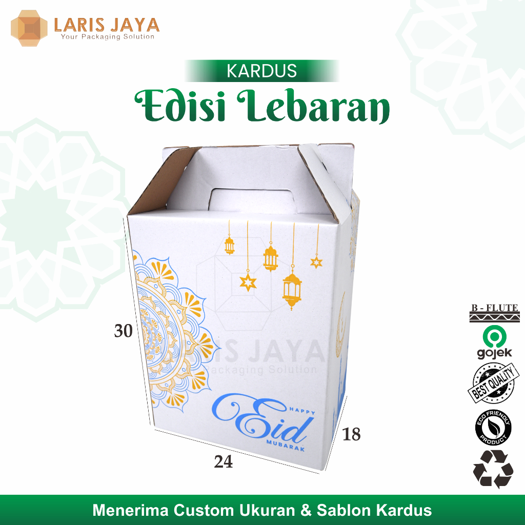 

Kardus Jinjing 24x18x30 Gable Box Ied Mubarok Dus Tenteng Idul Fitri Lebaran Packing Kotak Kemasan