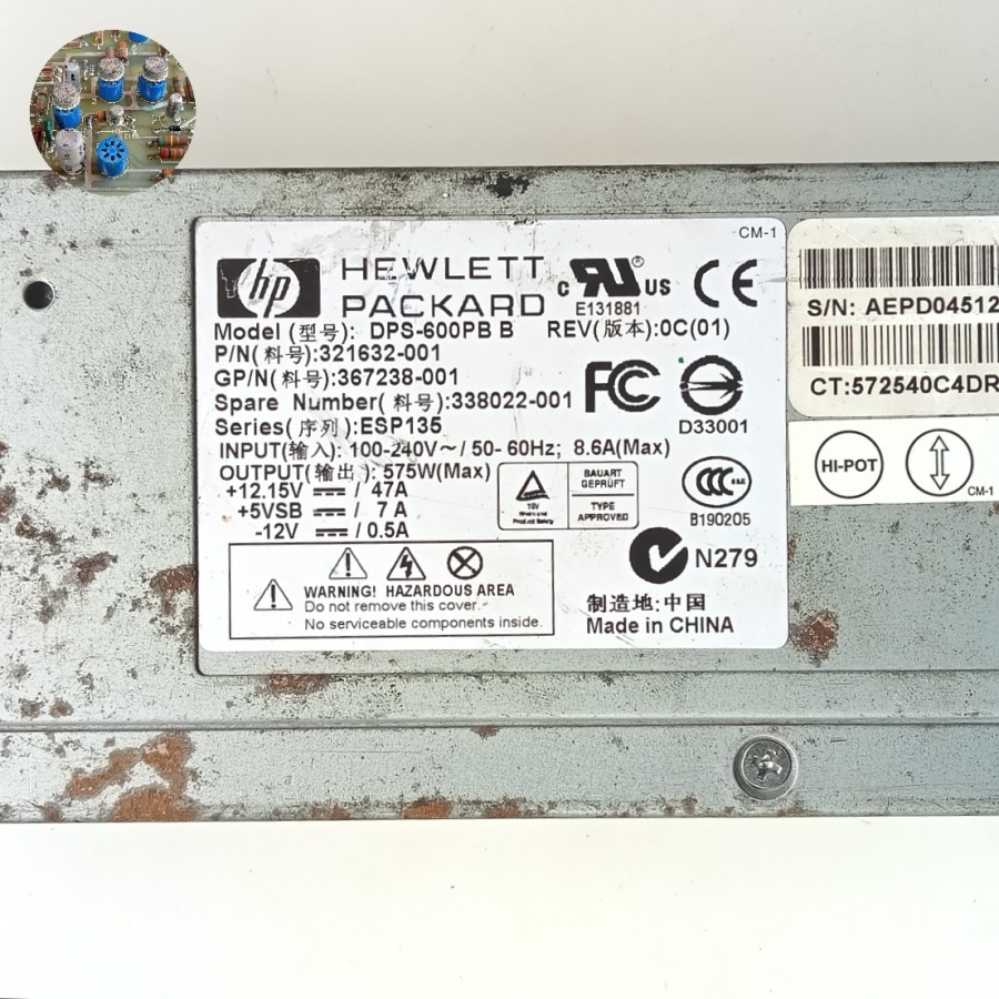 Kondisi Rusak SMPS / Power Supply Switching ex Server HP DPS-600PB B