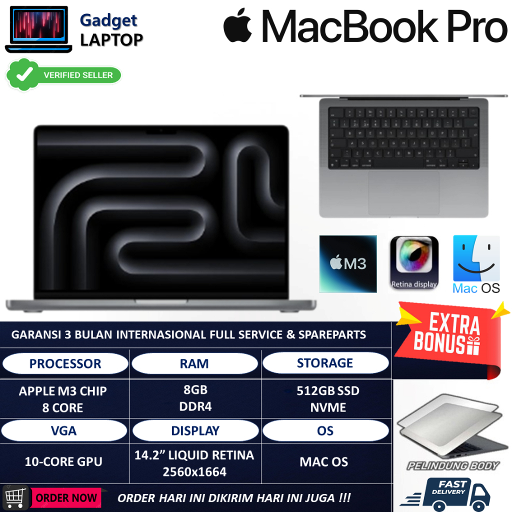 APPLE MACBOOK PRO 14 MTL73 M3 8GB 512GB M3 14.2 INCH LIQUID RETINA FINGERPRINT MAC OS SEQUOIA GREY