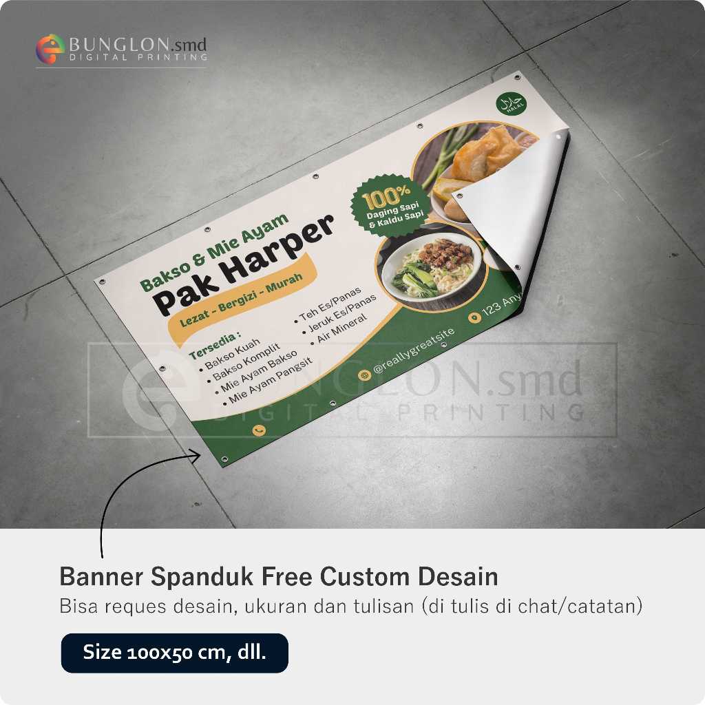 PRINT CETAK SPANDUK BANNER BAKSO & MIE AYAM CUSTOM DESAIN