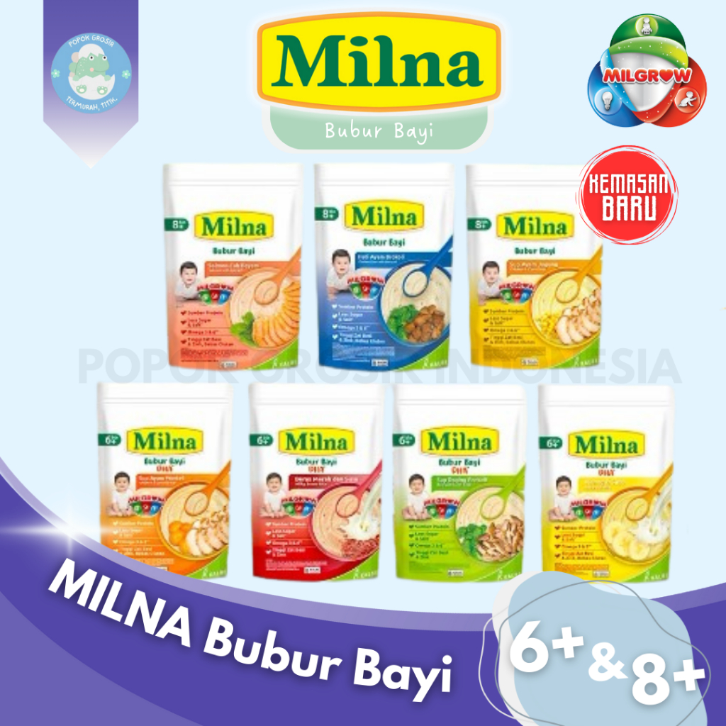 Milna Bubur Bayi 6+ / 8+ Sachet Reguler Organic Makanan MPASI