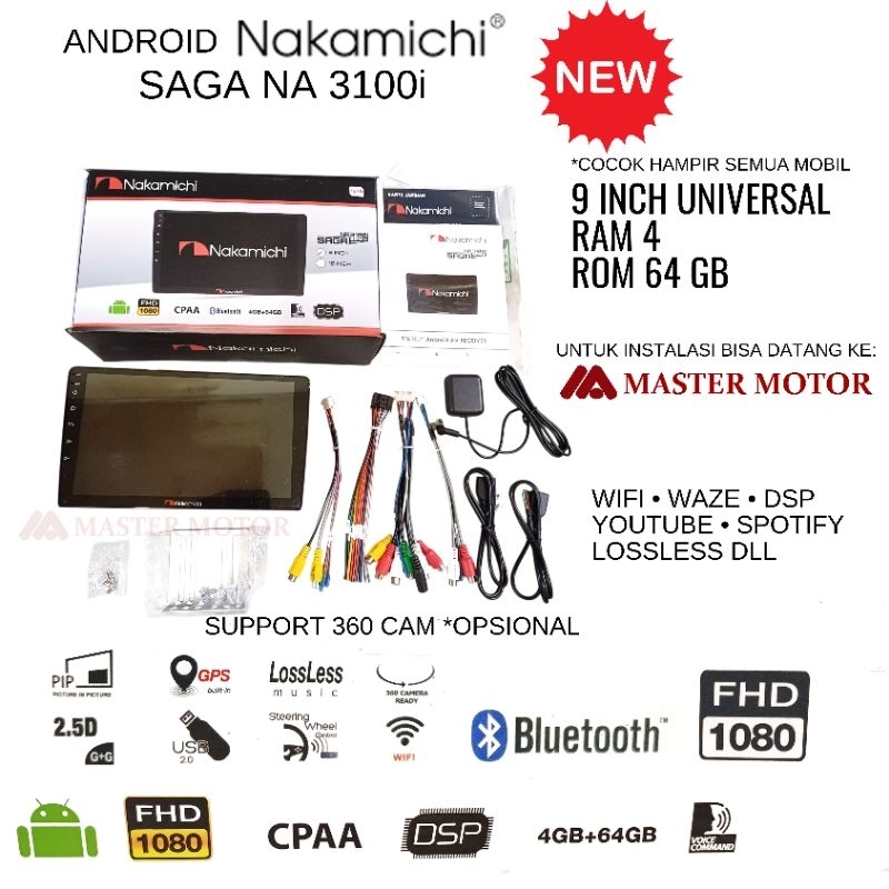 ANDROID NAKAMICHI SAGA 9" 4/64 NA 3100i HEAD UNIT universal Support kamera 360 WIFI GPS Lossless Rad