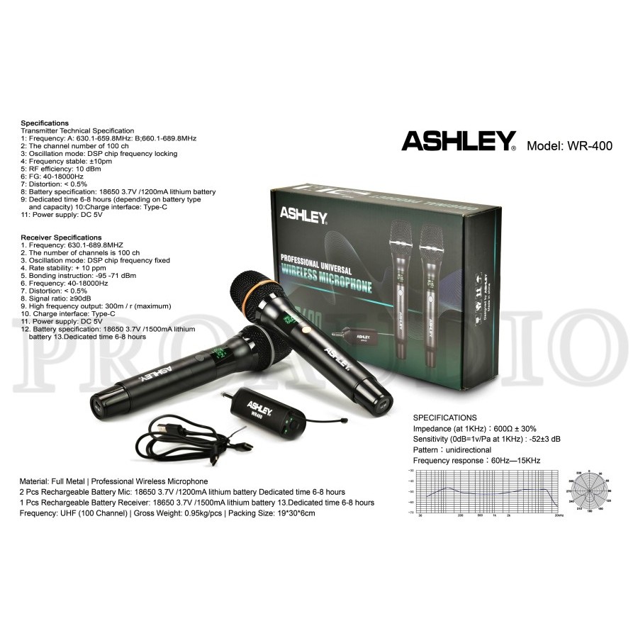 MIC / MICROPHONE WIRELESS ASHLEY ECHO | WR 400 | WR400 MIKROFON ASHLEY WR-400 ORIGINAL PRODUCT