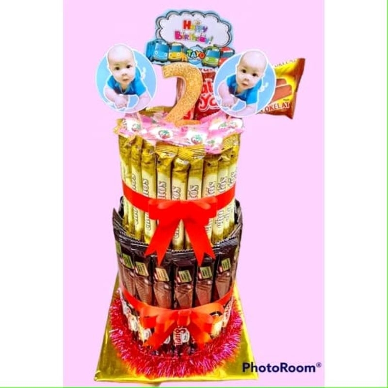

Snack tower 2 tingkat bisa REQUEST KARAKTER/UANG TARIK hampers ulang tahun/hadiah/kado
