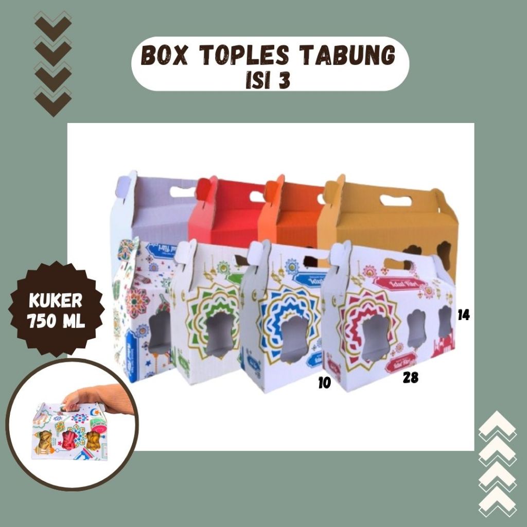 

Box Jinjing Kuker 28x10x14 Jinjing Jar (KUKER TOPLES JAR 750ml ISI 3) Box Jinjing Kardus Lebaran Idul Fitri Hampers Polos/Motif