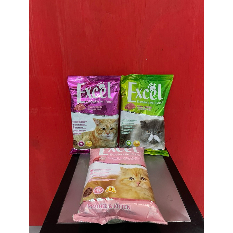 makanan kucing excel 500gram chicken & tuna flavor pakan kucing excel