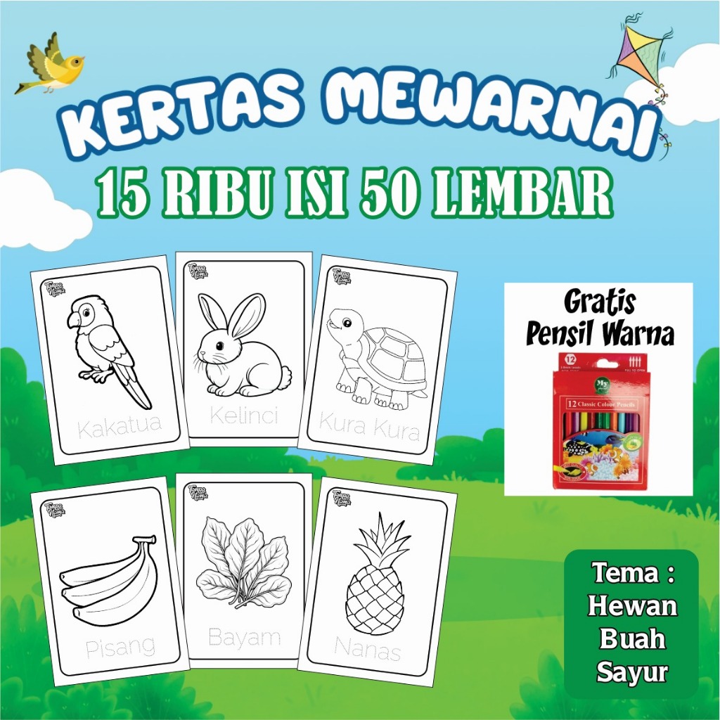 (50pcs) gambar mewarnai anak kertas mewarnai  gambar sketsa anak TK SD gratis pensil warna