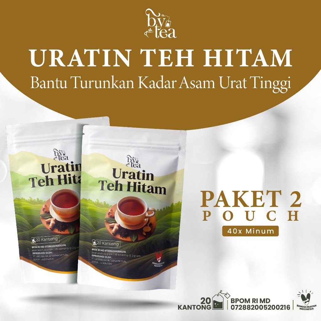 

BYTEA Paket 2 Pouch Uratin Teh Hitam Bantu Turunkan Kadar Asam Urat Tinggi 40gr BPOM