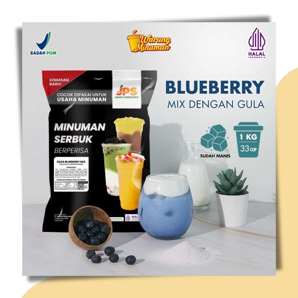 

JPS Mix Blueberry 1 kg Bubuk Minuman Dengan Gula / Serbuk Instan Rasa Buah