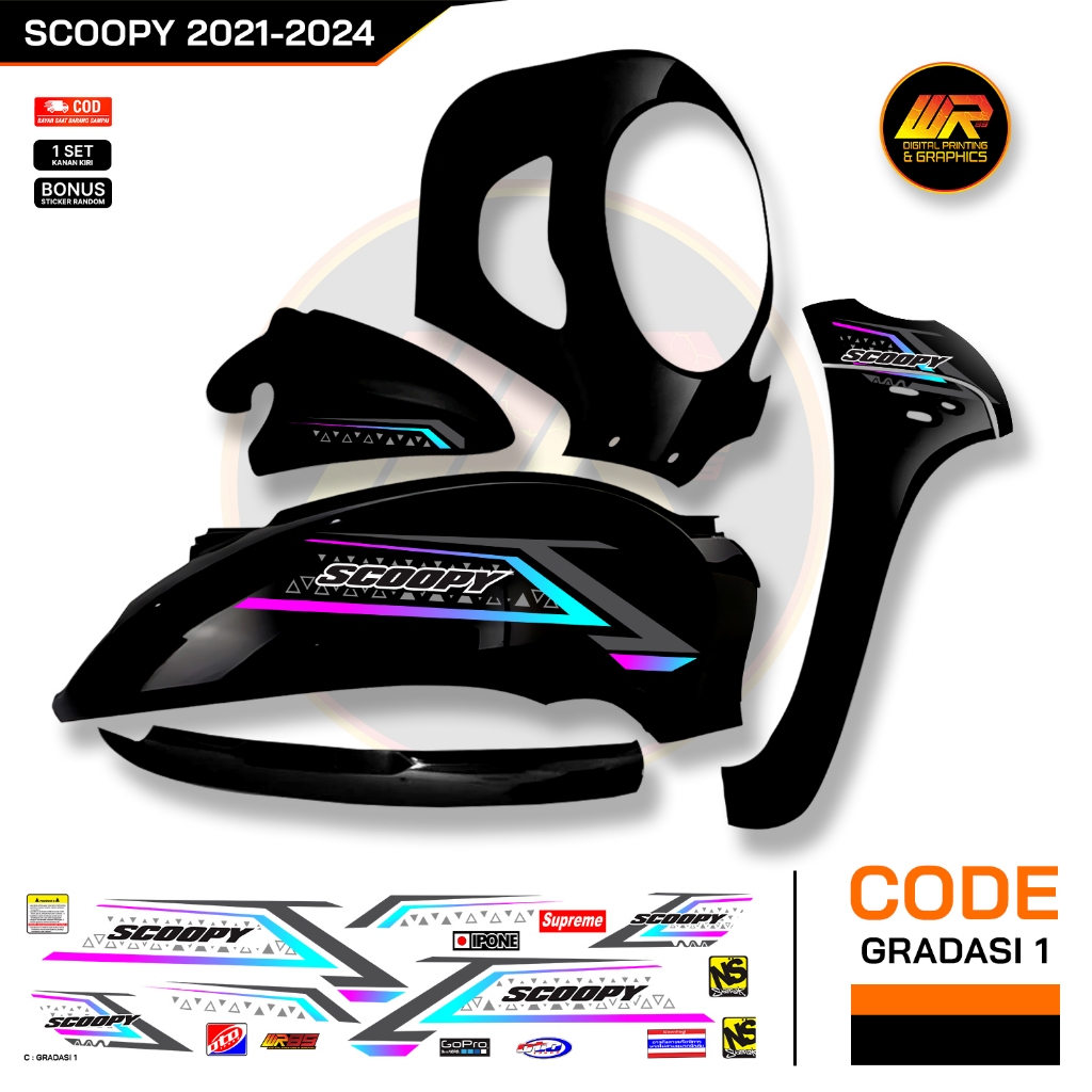 Striping Scoopy Variasi Simple Garis Bahan Bening Transparan Sticker Scoopy
