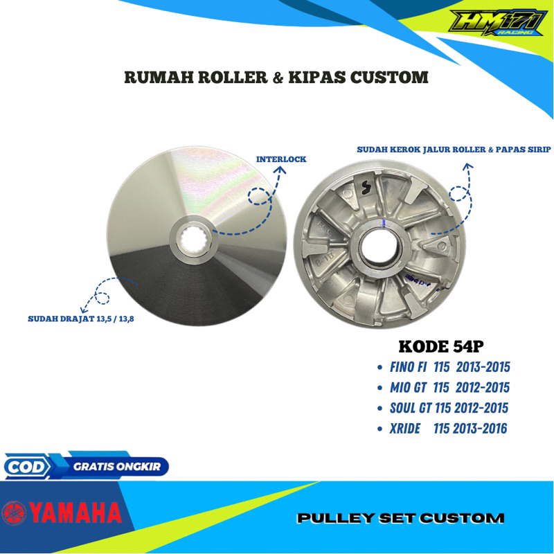 rumah roller bubut custom mio j mio gt soul gt X-Ride fino fi115 sudah kerok jalur roller kode 54P