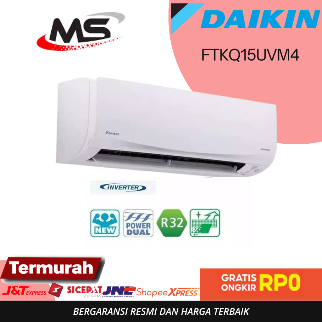 AC Daikin Flash Inverter 1/2 PK R32 FTKQ15UVM4 / FTKQ 15UVM LOW WATT