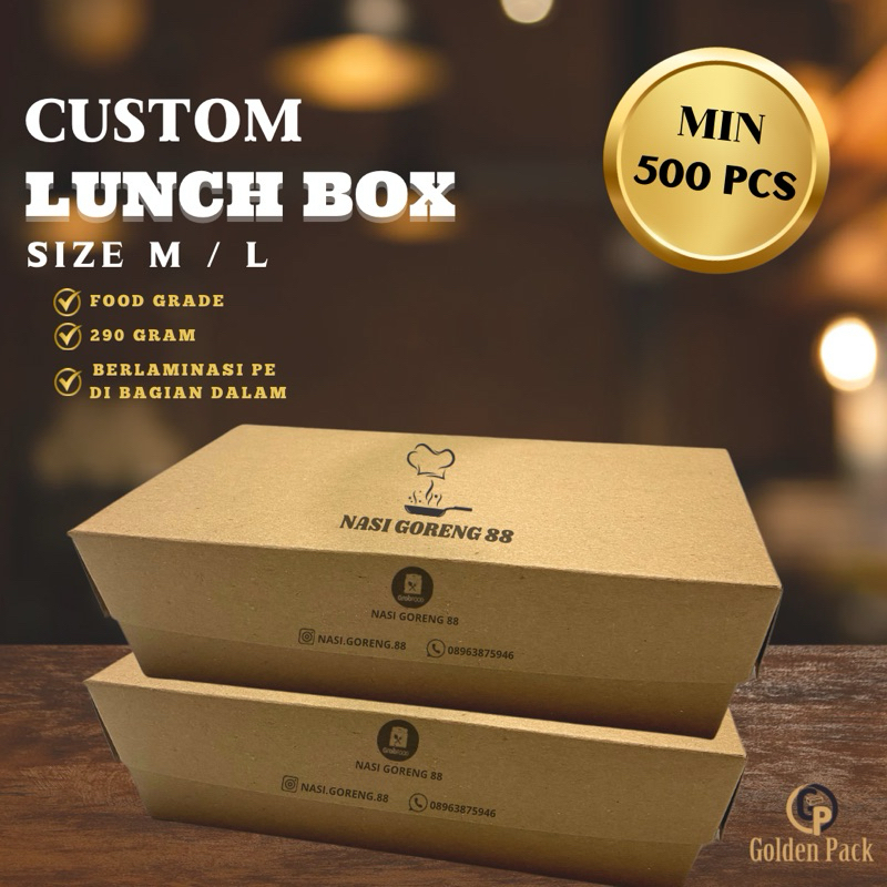 {CUSTOM CETAK 1  WARNA}Paper Lunch Box Kraft PE 290 Gram || free design