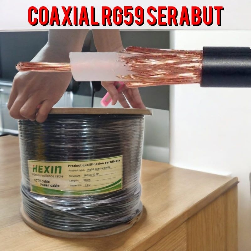 cable coaxial cctv RG59 hexin 300 meter full tembaga for cctv,antena dll