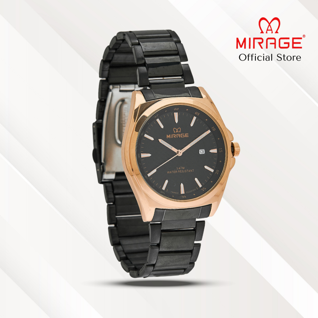 Mirage Jam Tangan Pria Analog 8832 M Black Rose Gold Original Stainless