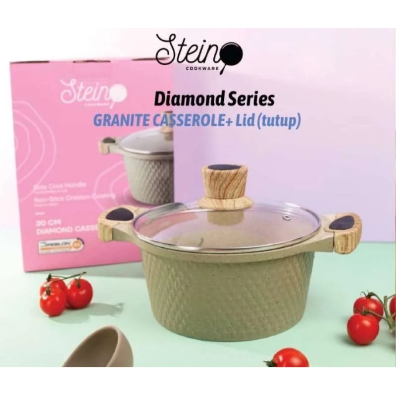 Panci Stein Cookware Casserole Pan 20 cm Granite Lid Stain Caserole
