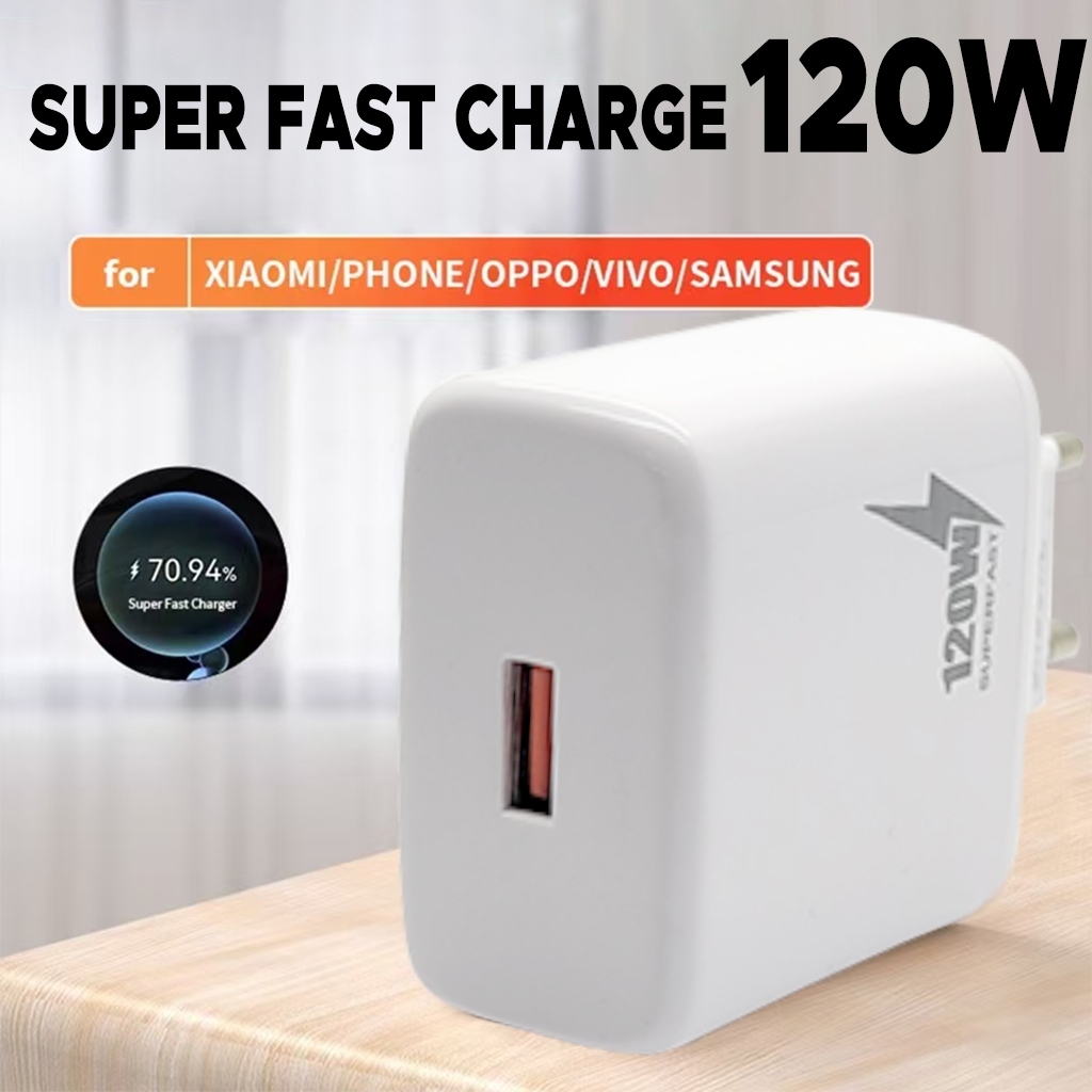 Fast Charging Adapter Kepala Charger Fast Charging 120W Type C 3.0 USB For Samsung IPHONE OPPO VIVO 