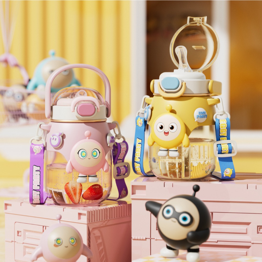 CC&C BT0024 Botol Minum Plastik Anak Tritan Kartun Eggy Party Lucu Trendi Ukuran Besar 820ML