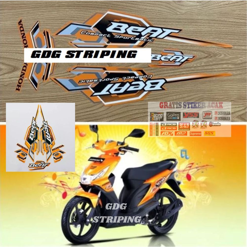 Striping Stiker Motor Honda Beat Karbu 2008 Oren Murah