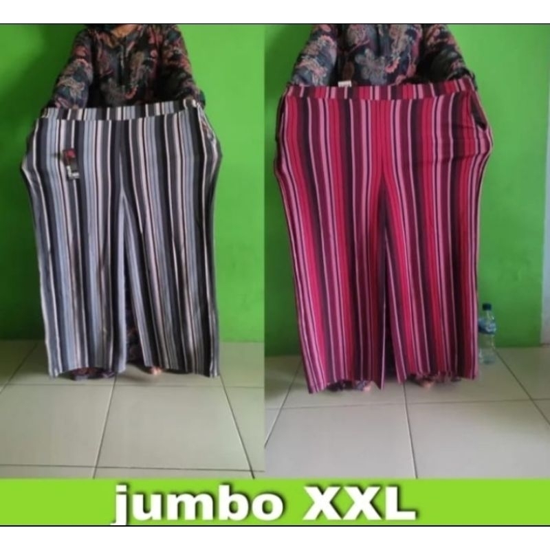 Celana Kulot Panjang Motif Salur Super Jumbo Maks BB 90 KG Celana Panjang wanita terbaru Kekinian vi