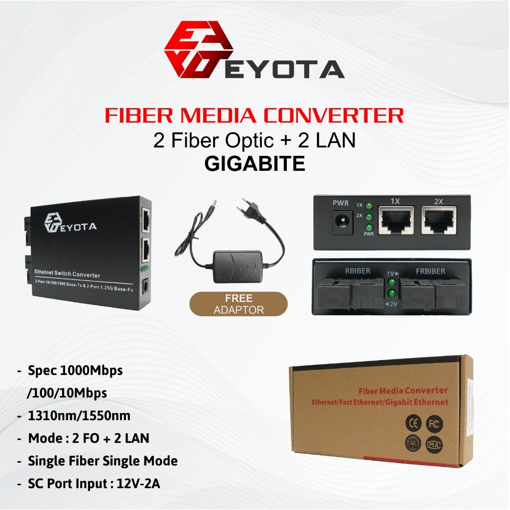 EYOTA Media Converter 2 FO 2 LAN/2 FO 4 LAN/4 FO 4 LAN/6 FO 2 LAN RJ45 Gigabit 1000/100 Mbps Fiber O