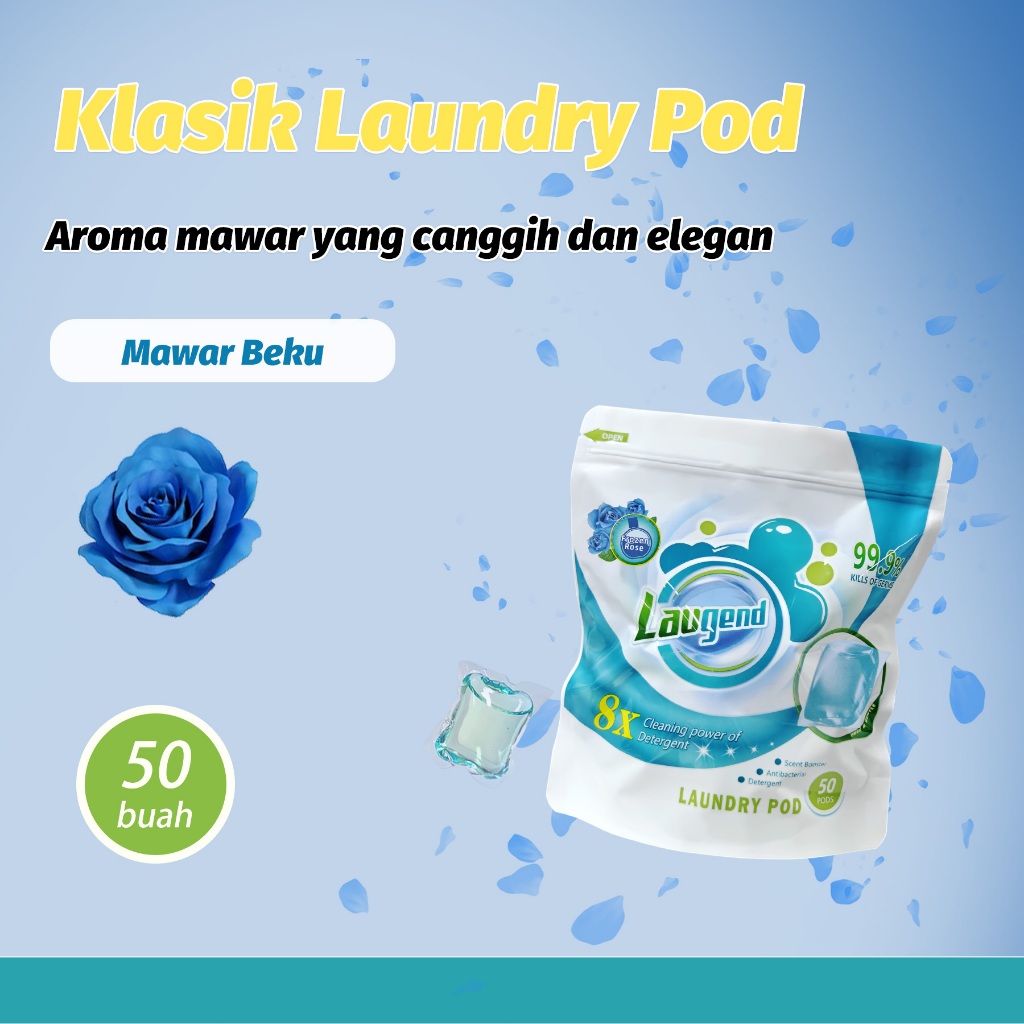 Ay00 Laugend Classic Laundry Pod, 50 PCS Refill Bag, Kapsul Laundry dengan Aroma Frozen Rose,