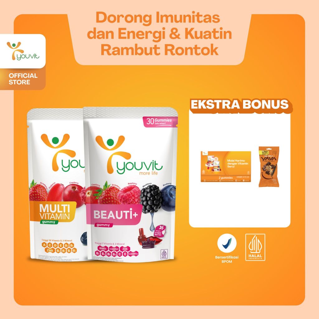 [FREE SAMPLE VITAMIN] Youvit Beauti+ dan Multivitamin Dewasa 30 Hari untuk Vitamin Rambut Rontok & J