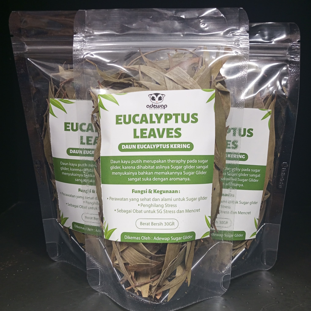 ADEWAP GLIDER Daun Eucalyptus Penghilang Stress Sugar Glider Daun Kering Penghilang Stress Hewan Peliharaan