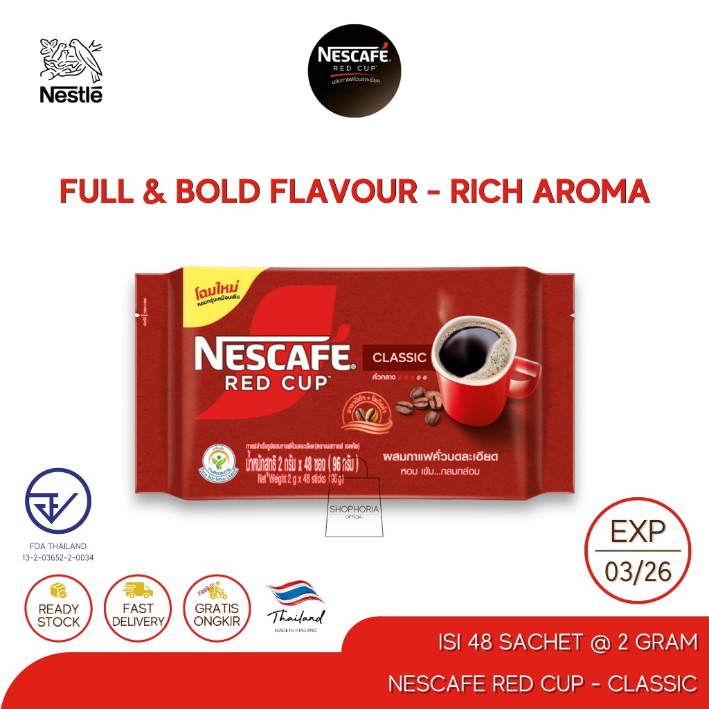 

Nestle Nescafe Red Cup Series Instant Coffee Rich Aroma 1 Pack Isi 48 Sachet Original Thailand Kopi Instan Merah Medium Roast